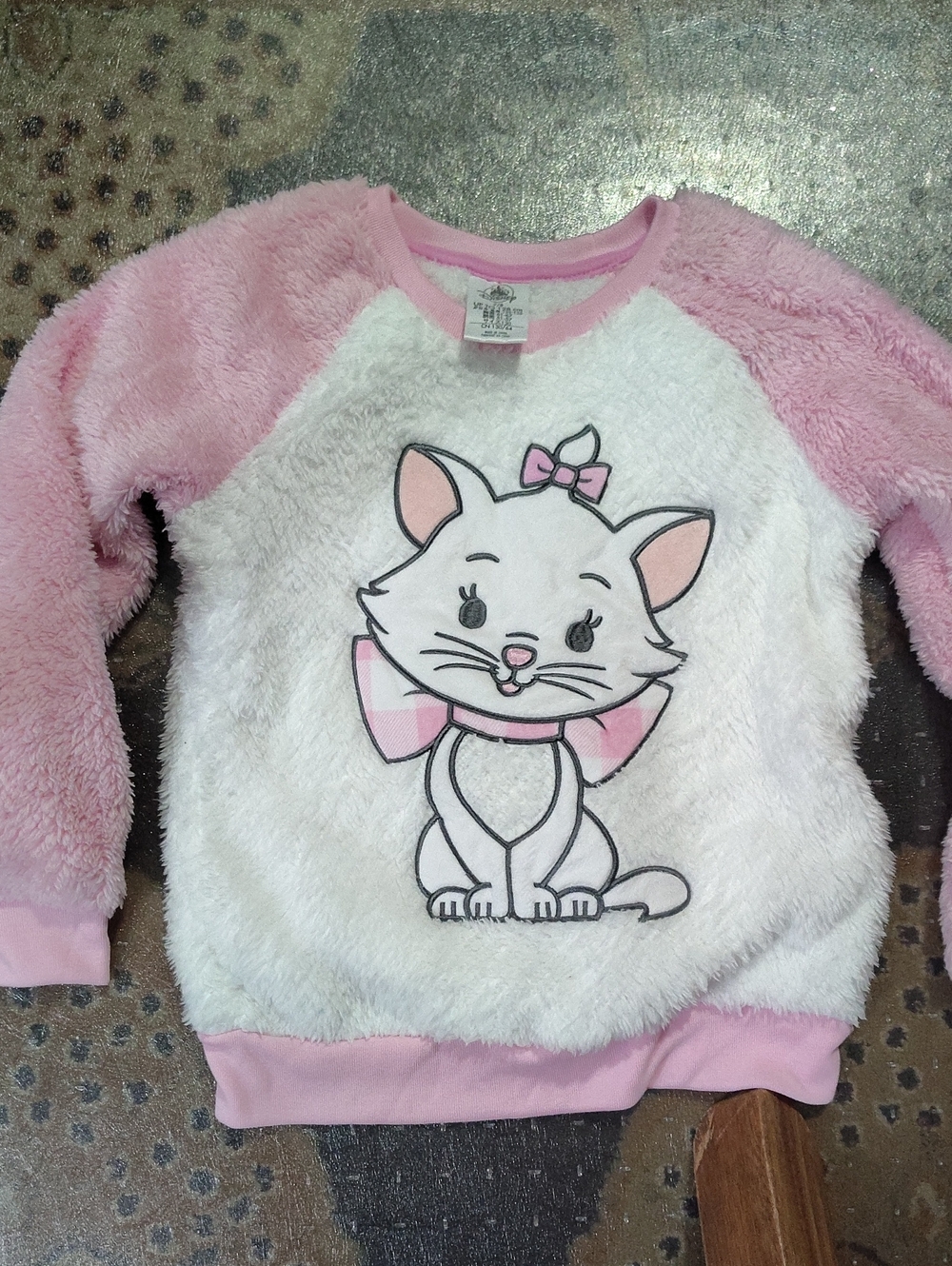 Girls Pink & White Plush Cat7/8 Sweatshirt - Cute Bow Detail $45